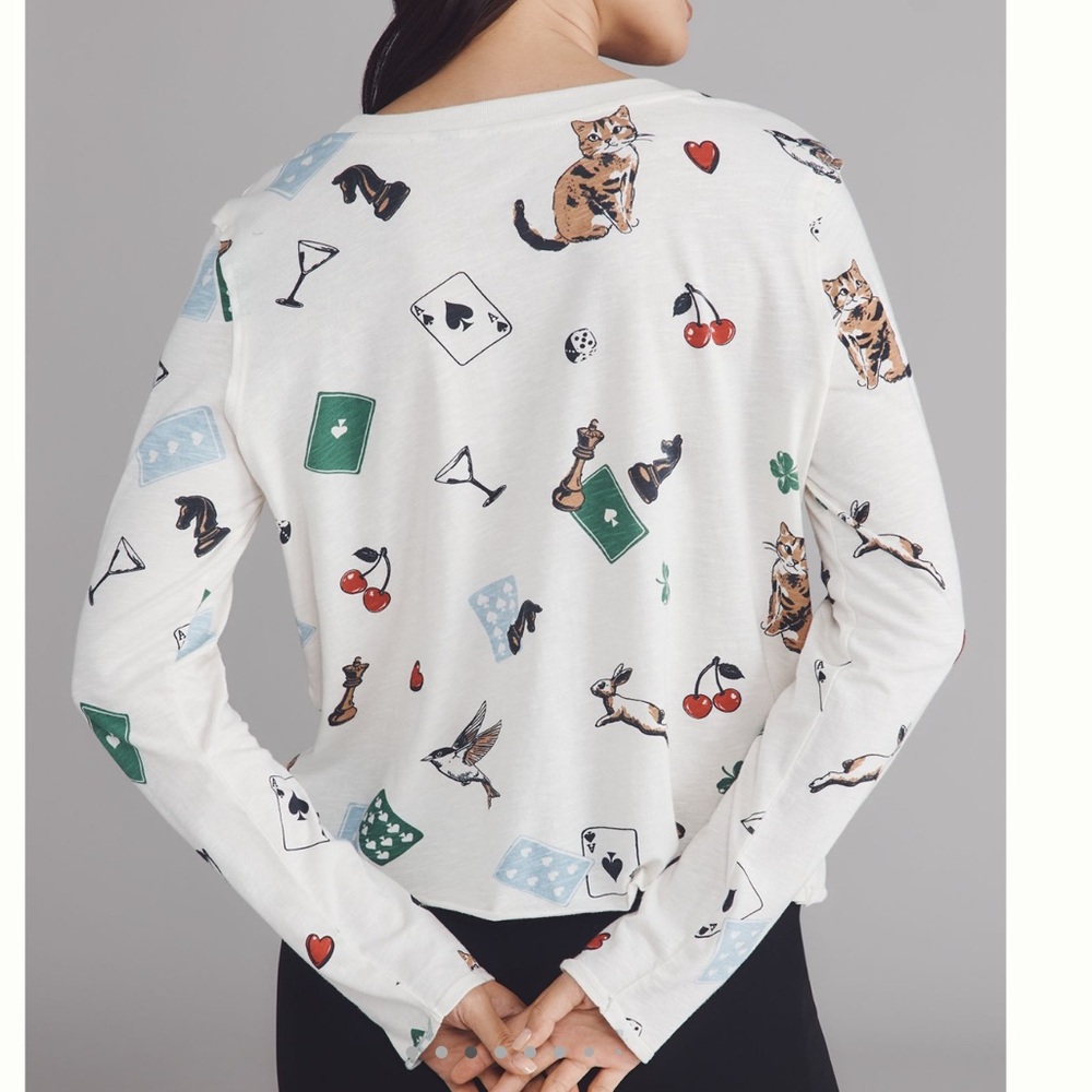 ♠️Anthropologie Caitlyn Long Sleeve Boxy Tee Maeve New Medium Cat Bird Ace Bunny - Picture 5 of 16